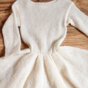 Pana Handmade knitted Winter Dress, Pearl Accents, A-Line Baby Girl Skirt